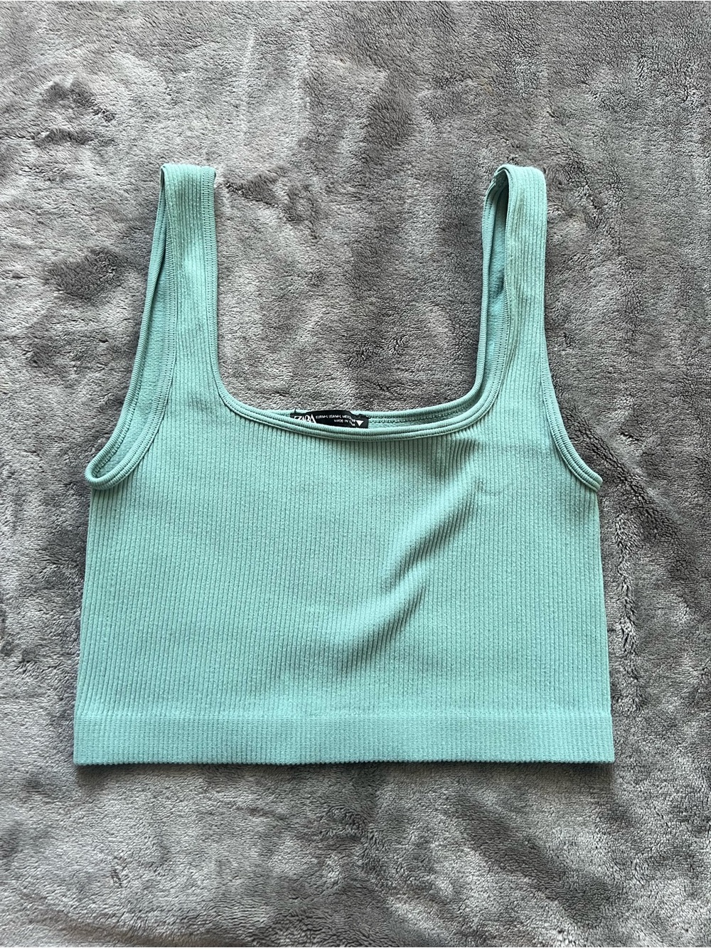 Zara Ribbed Square-Neck Crop Top - Mint Green